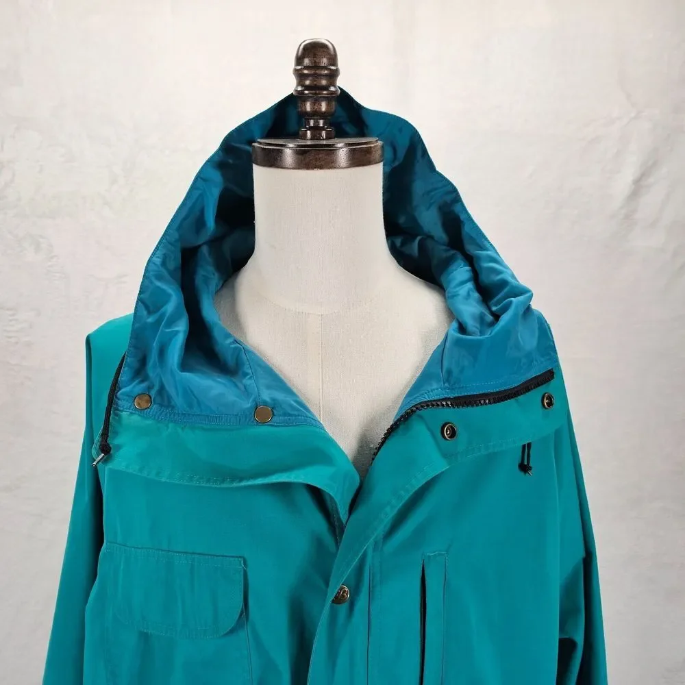 Eddie Bauer Blue Zip‎ Up Snap Hoodie Windbreaker Long Sleeve Pocket Men's Large